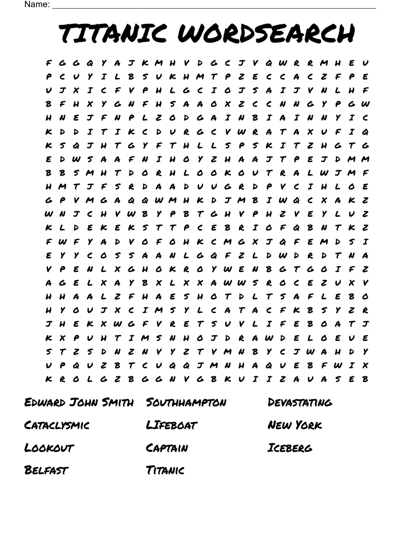 Printable Titanic Word Search