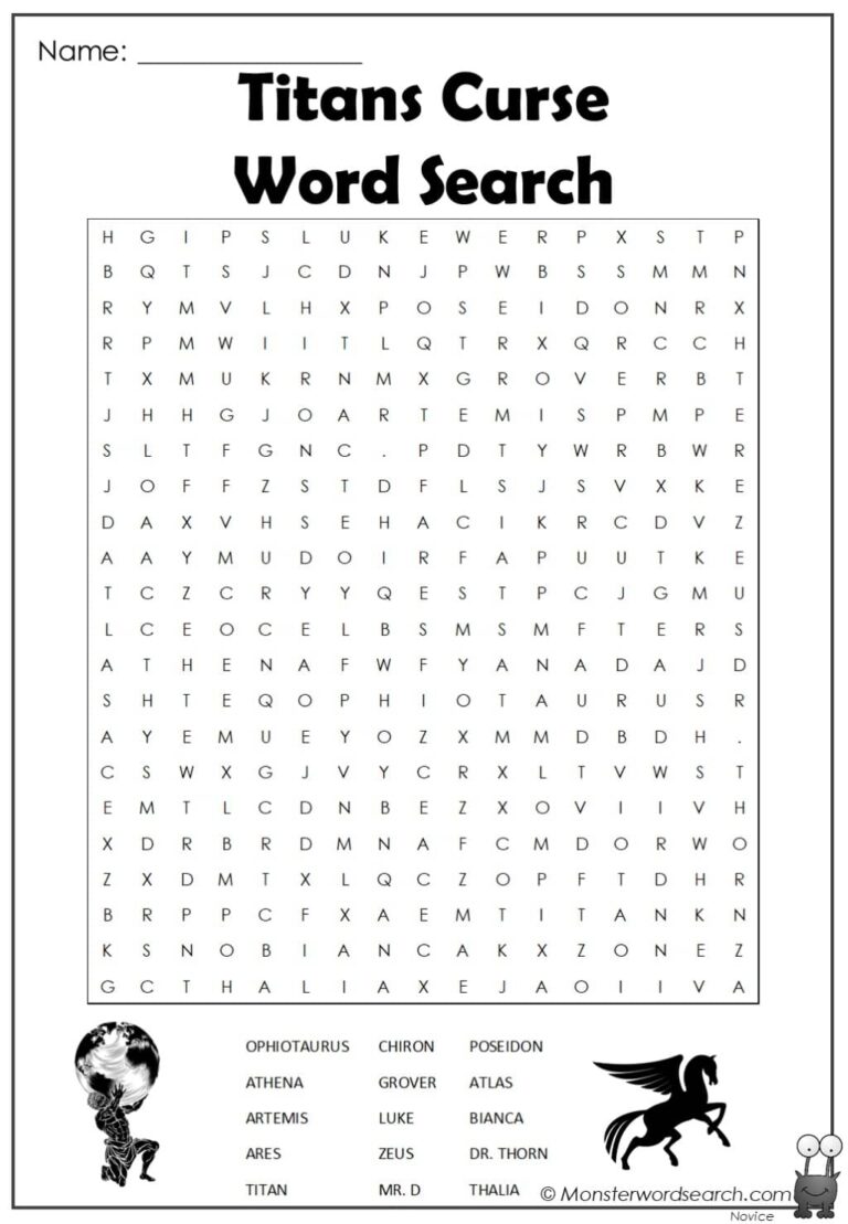Titans Curse Word Search Monster Word Search