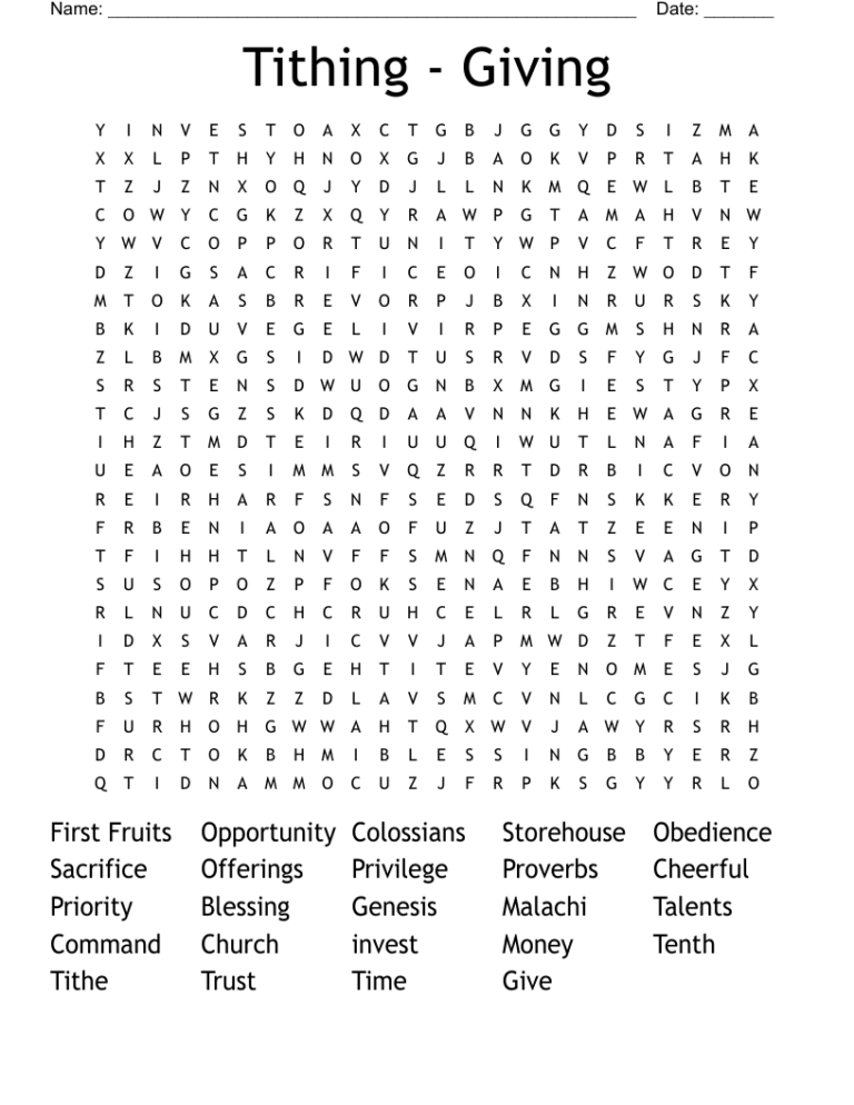 Tithing Giving Word Search WordMint
