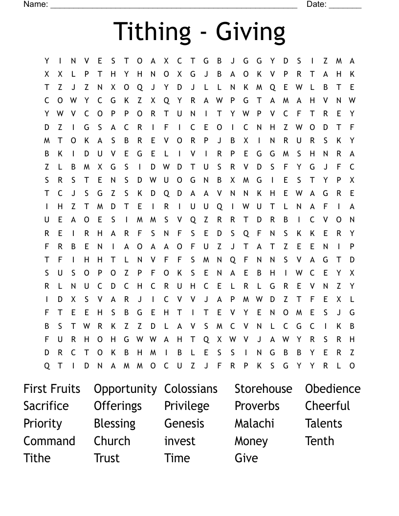 Tithing Giving Word Search WordMint