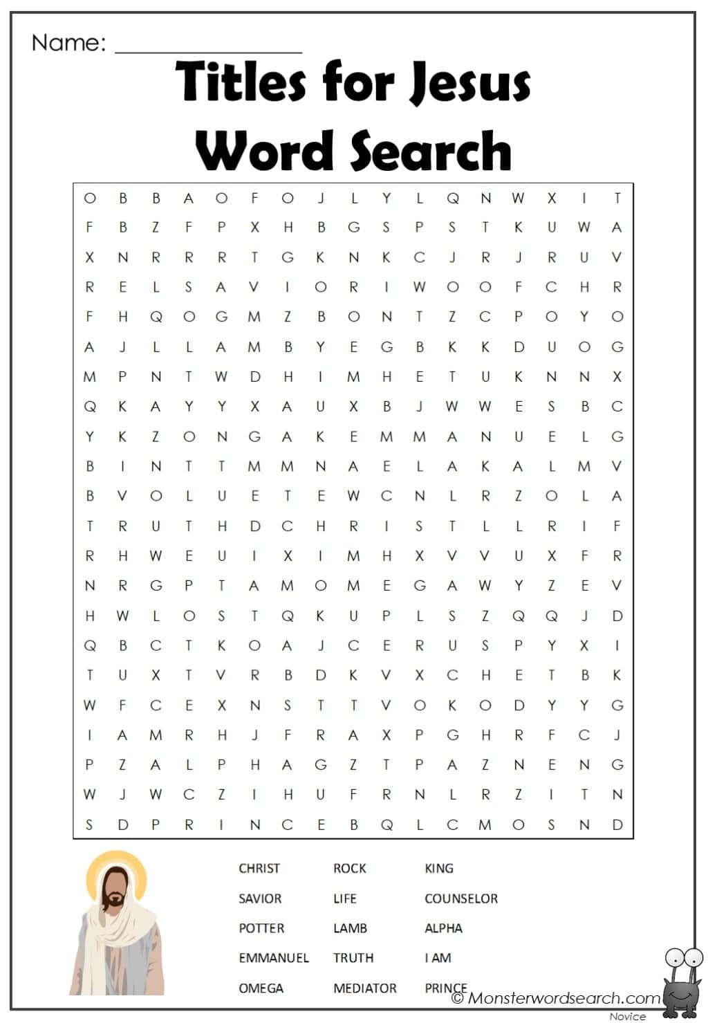 Titles For Jesus Word Search Monster Word Search
