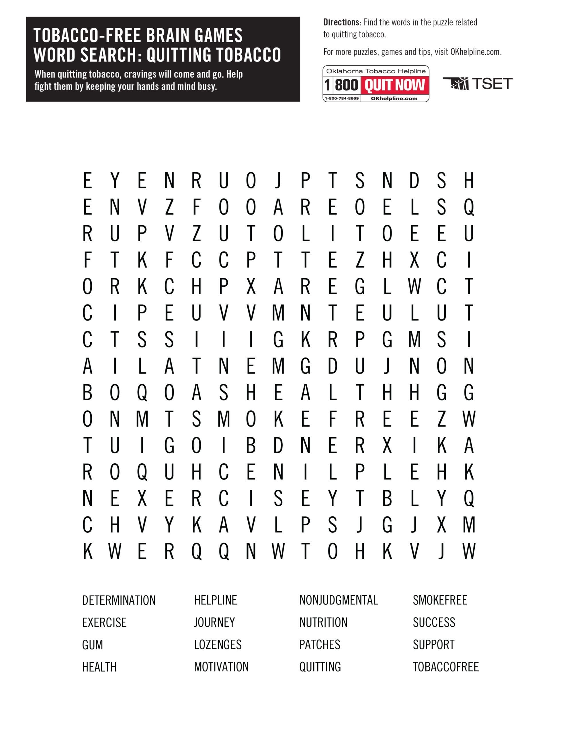 Tobacco Free Word Search Oklahoma Tobacco Helpline Tobacco Free Word Search Oklahoma Tobacco Helpline