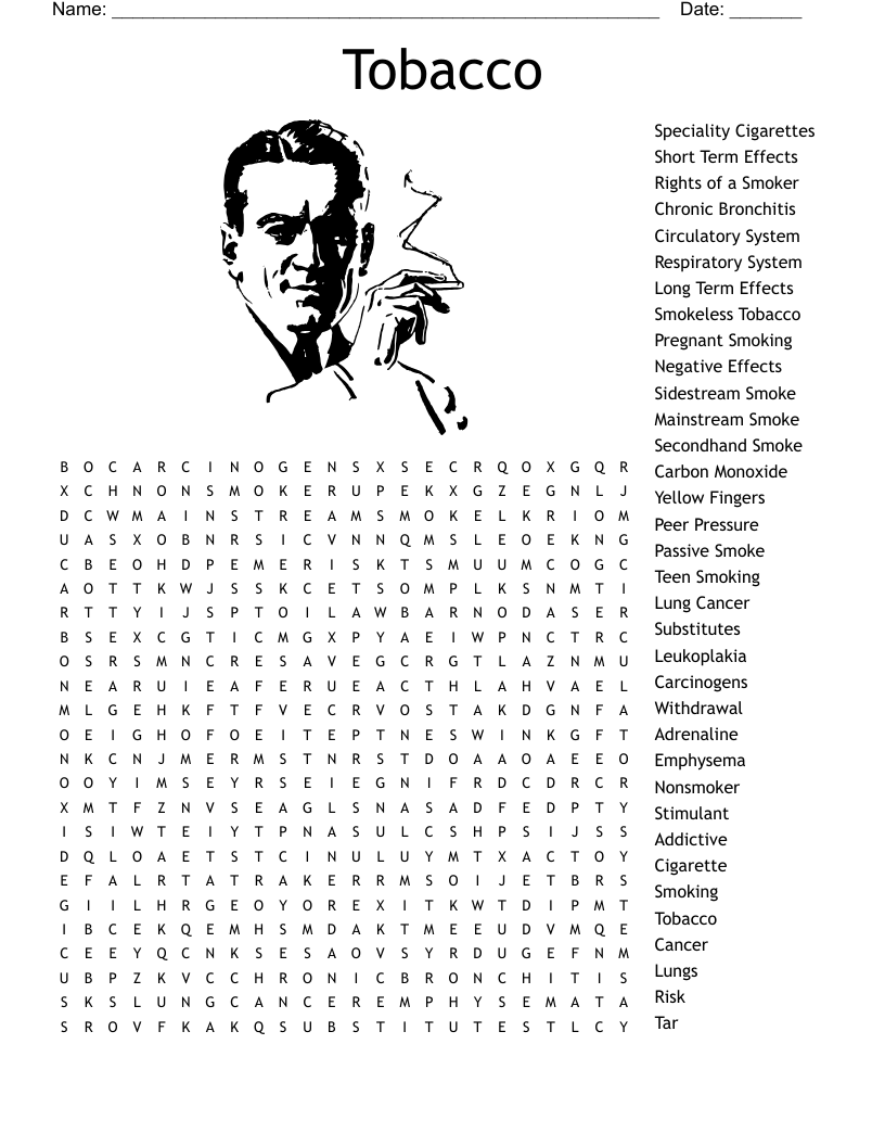 Tobacco Word Search Printable Tobacco Word Search Printable