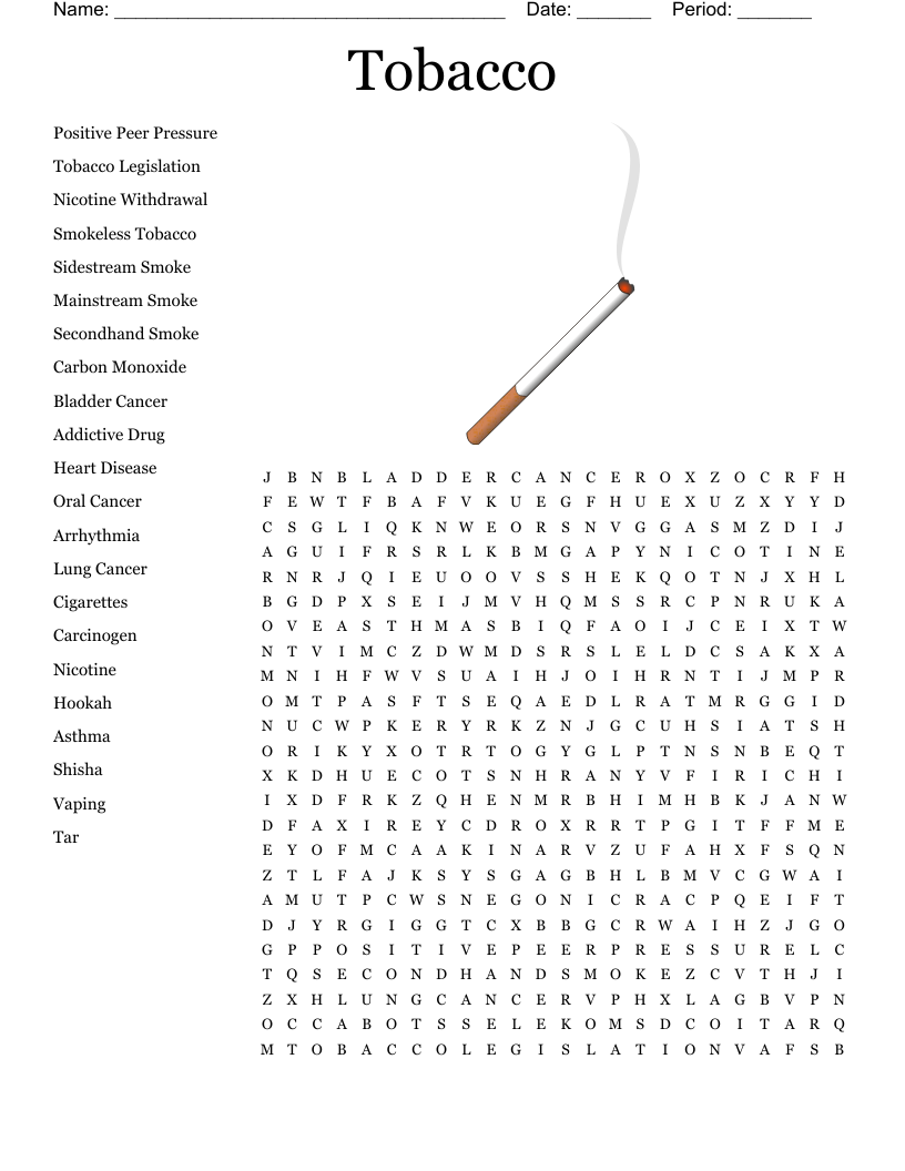Tobacco Word Search WordMint