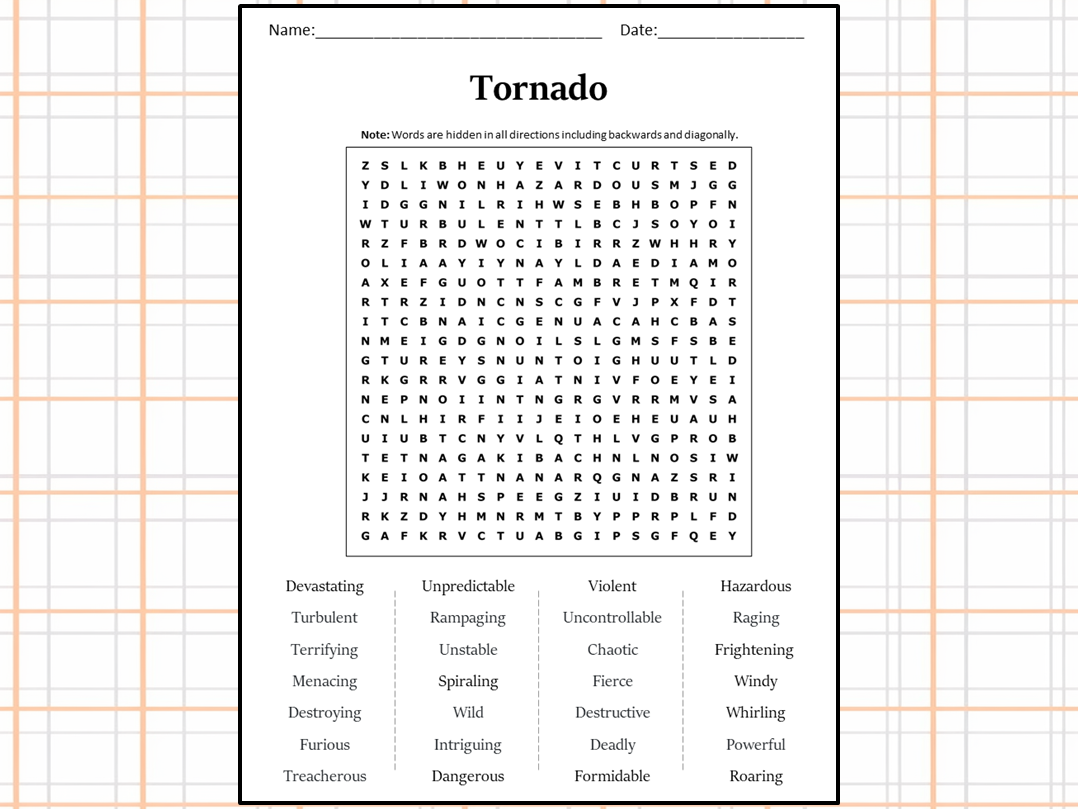 Tornado Word Search Puzzle Worksheet Activity Teaching Resources