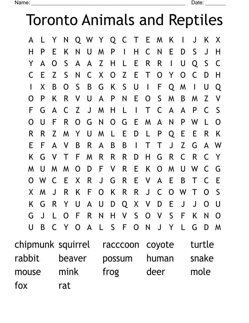 Reptile Word Search Printable