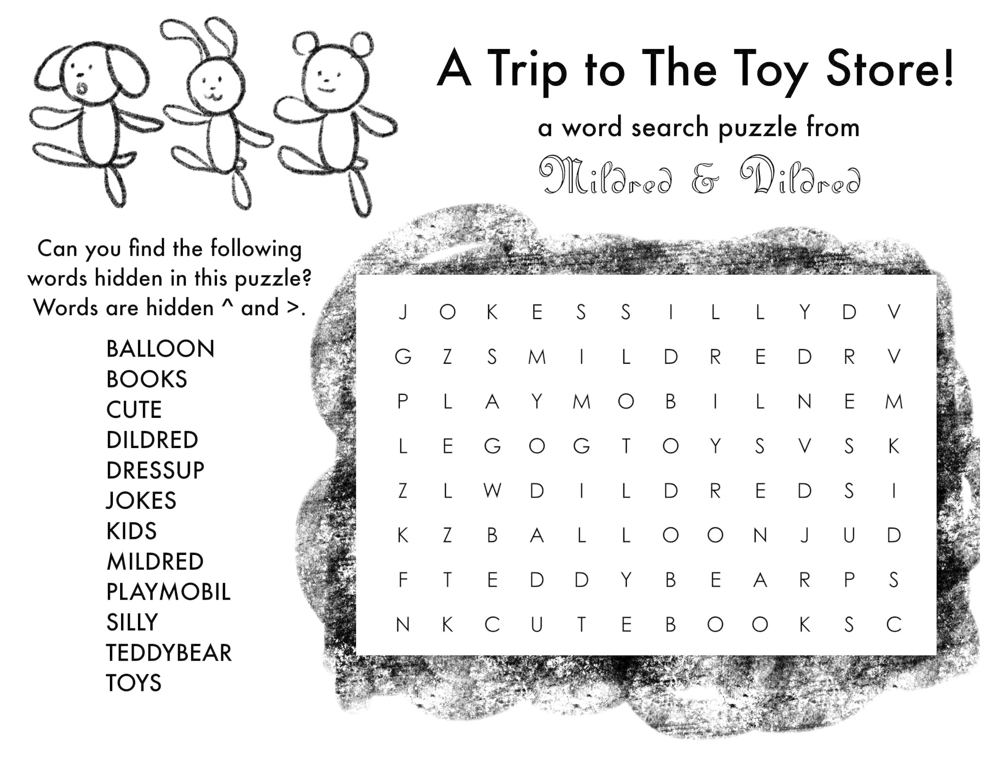Toy Store Word Search Mildred U0026 Dildred