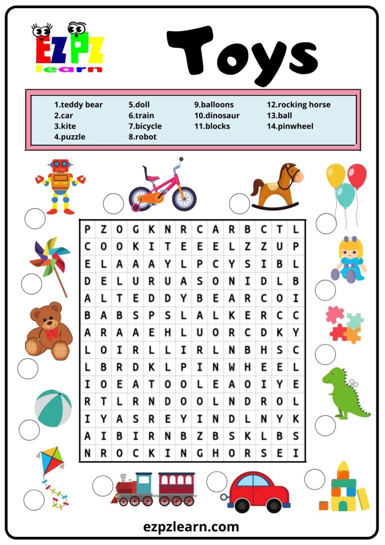 Toys Word Search 2 Ezpzlearn