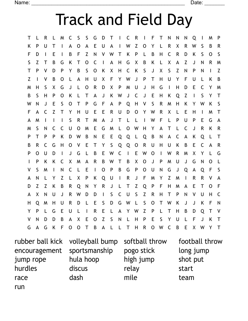 Track And Field Day Word Search WordMint