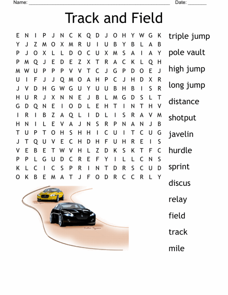 Track And Field Word Search WordMint