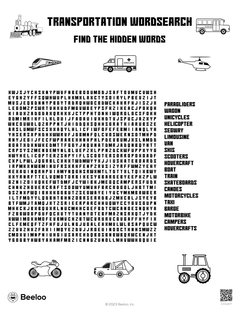 Transportation themed Word Searches Beeloo Printable Crafts And Activities For Kids
