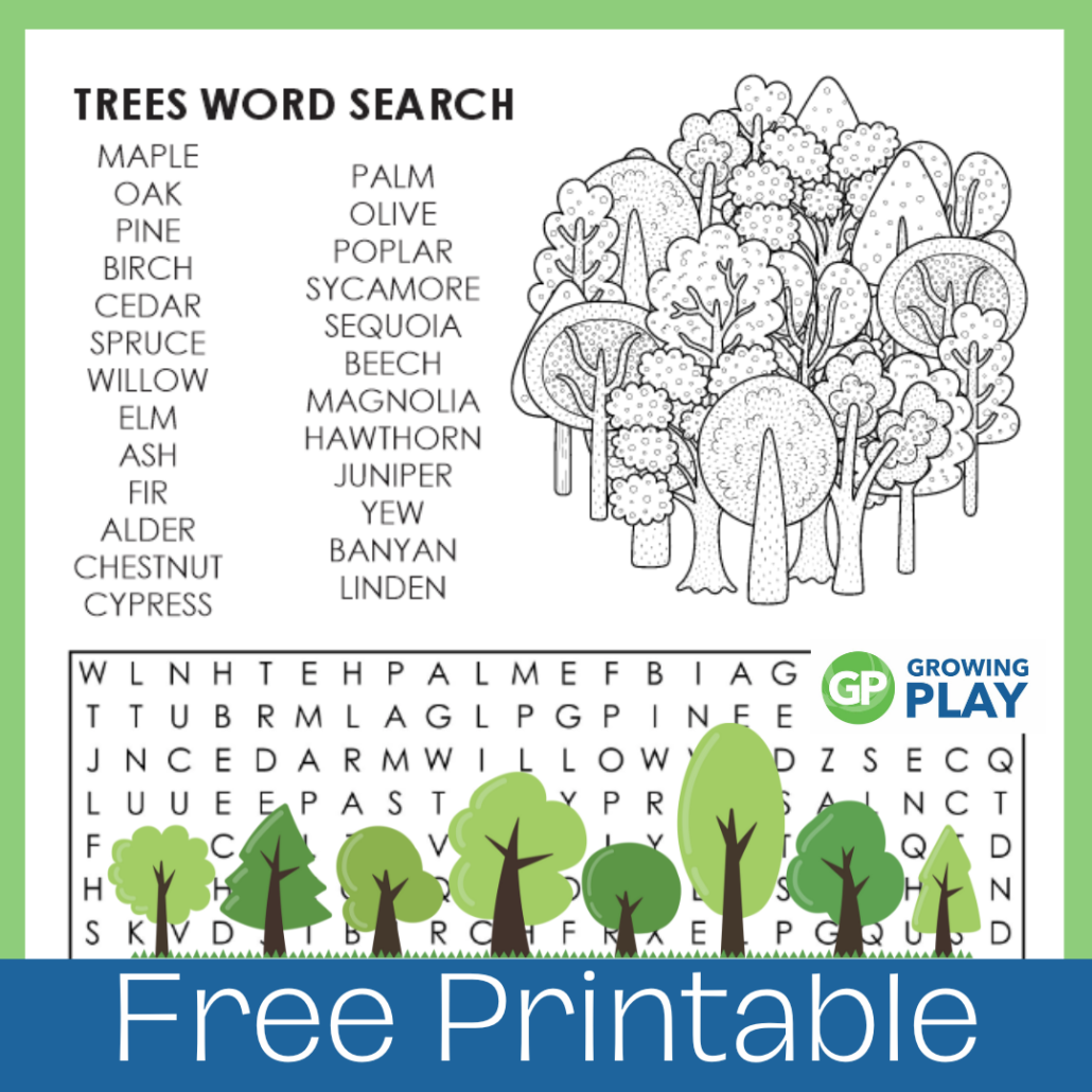 Trees Word Search Free Printable PDF Growing Play