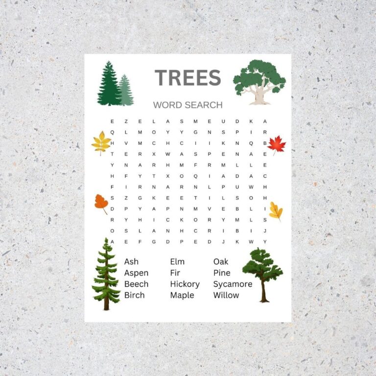 Trees Word Search With Answer Key Printable Etsy