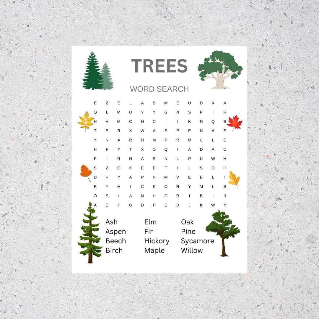 Trees Word Search With Answer Key Printable Etsy