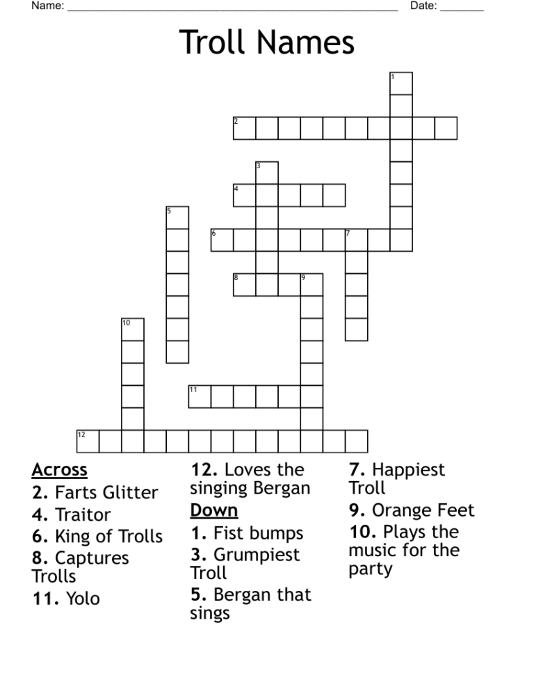 Trolls Puzzle Word Search WordMint