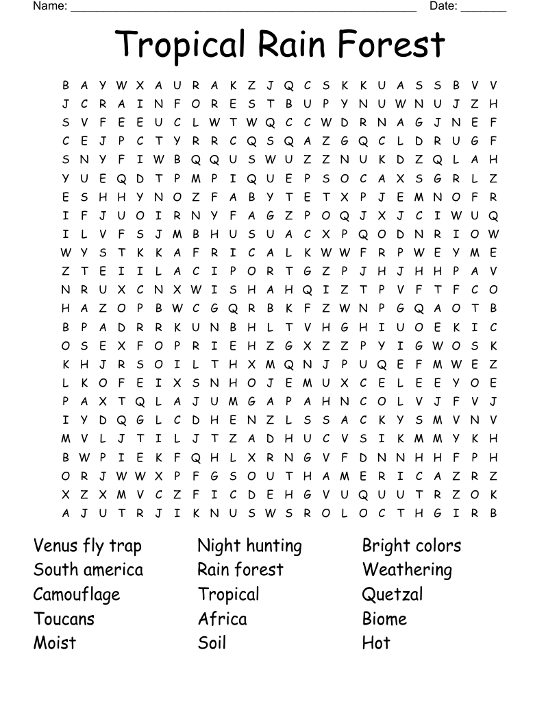 Tropical Rain Forest Word Search WordMint