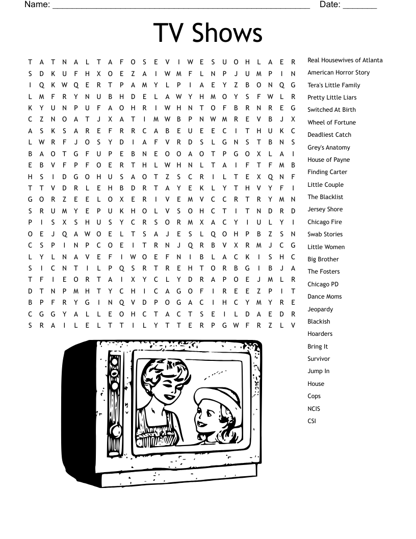 TV Shows Word Search WordMint