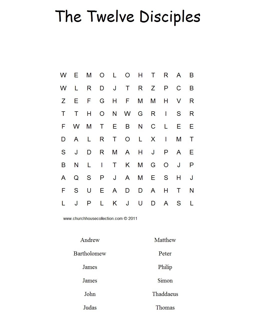 Twelve Disciples Word Search Puzzle