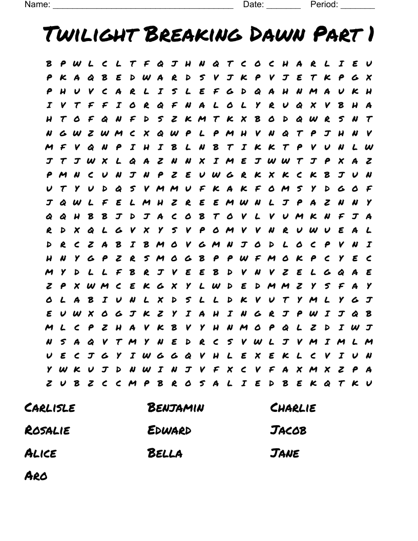 Twilight Breaking Dawn Part 1 Word Search WordMint