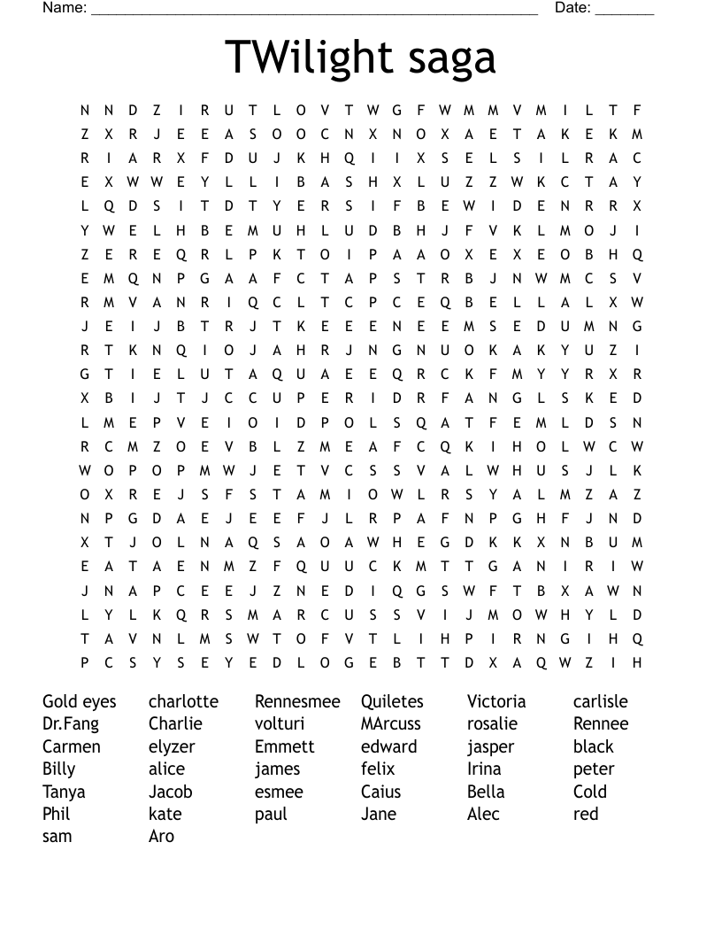 TWilight Saga Word Search WordMint