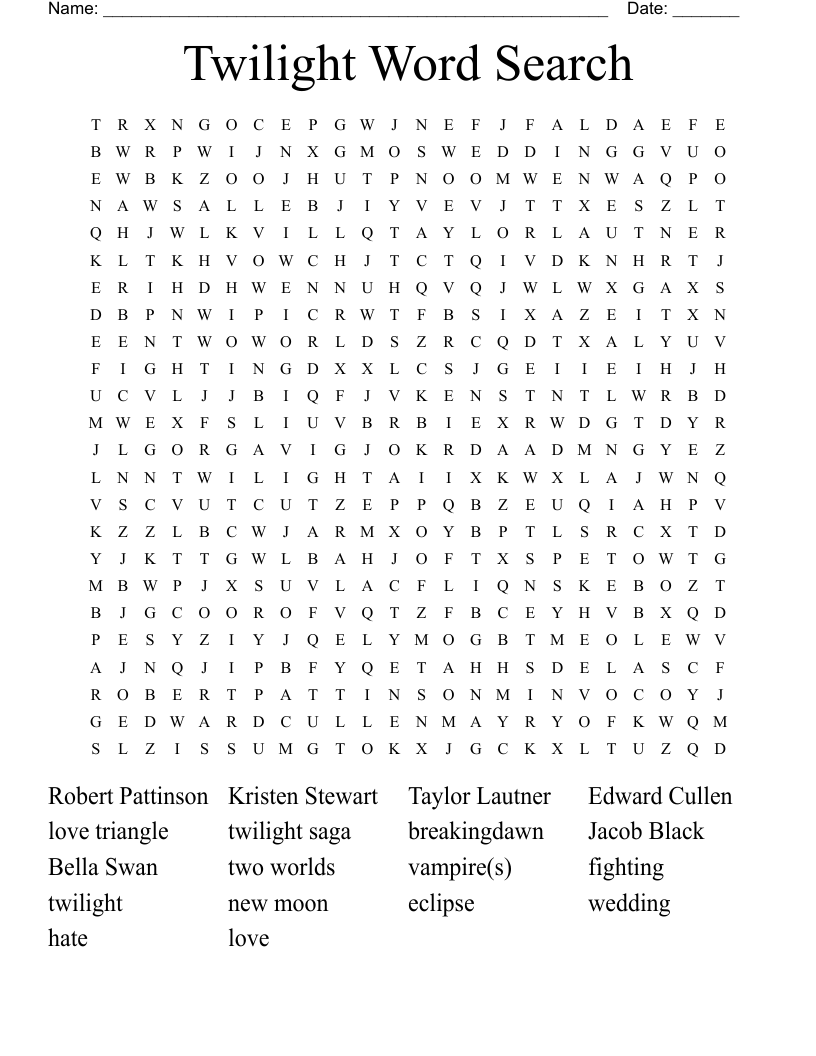 Twilight Word Search WordMint