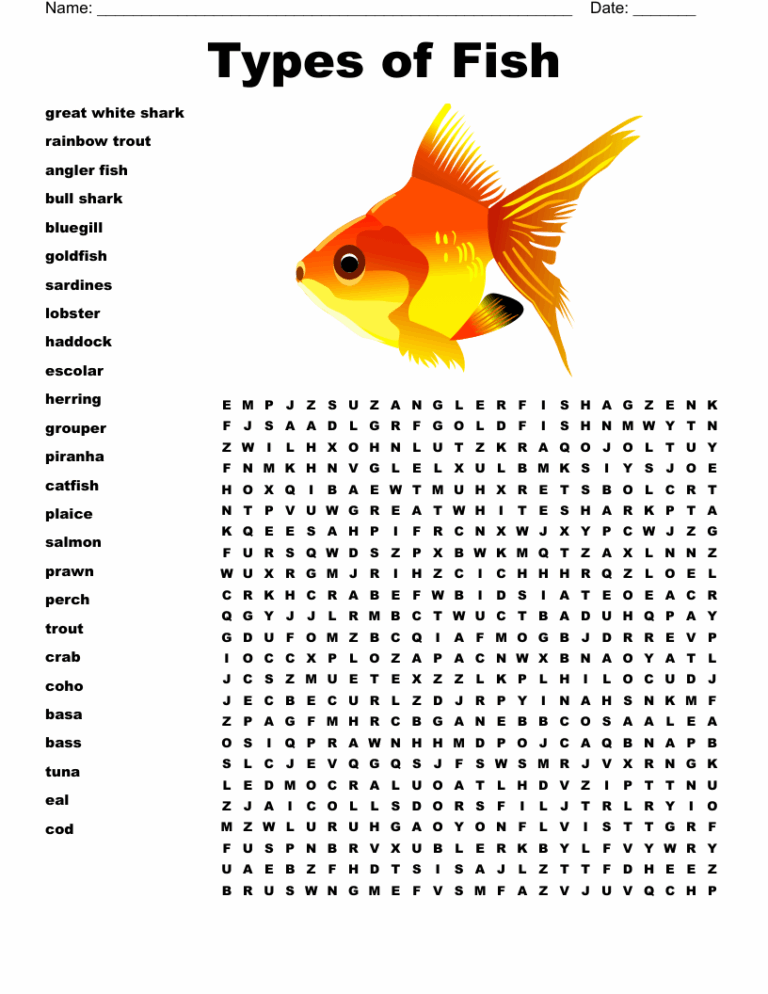 Types Of Fish Word Search WordMint