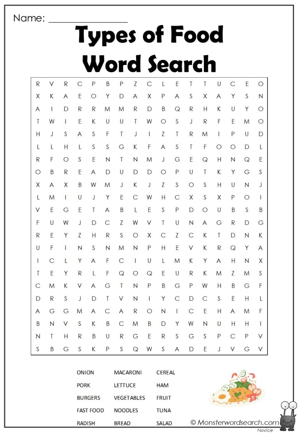 Printable Word Search For Food