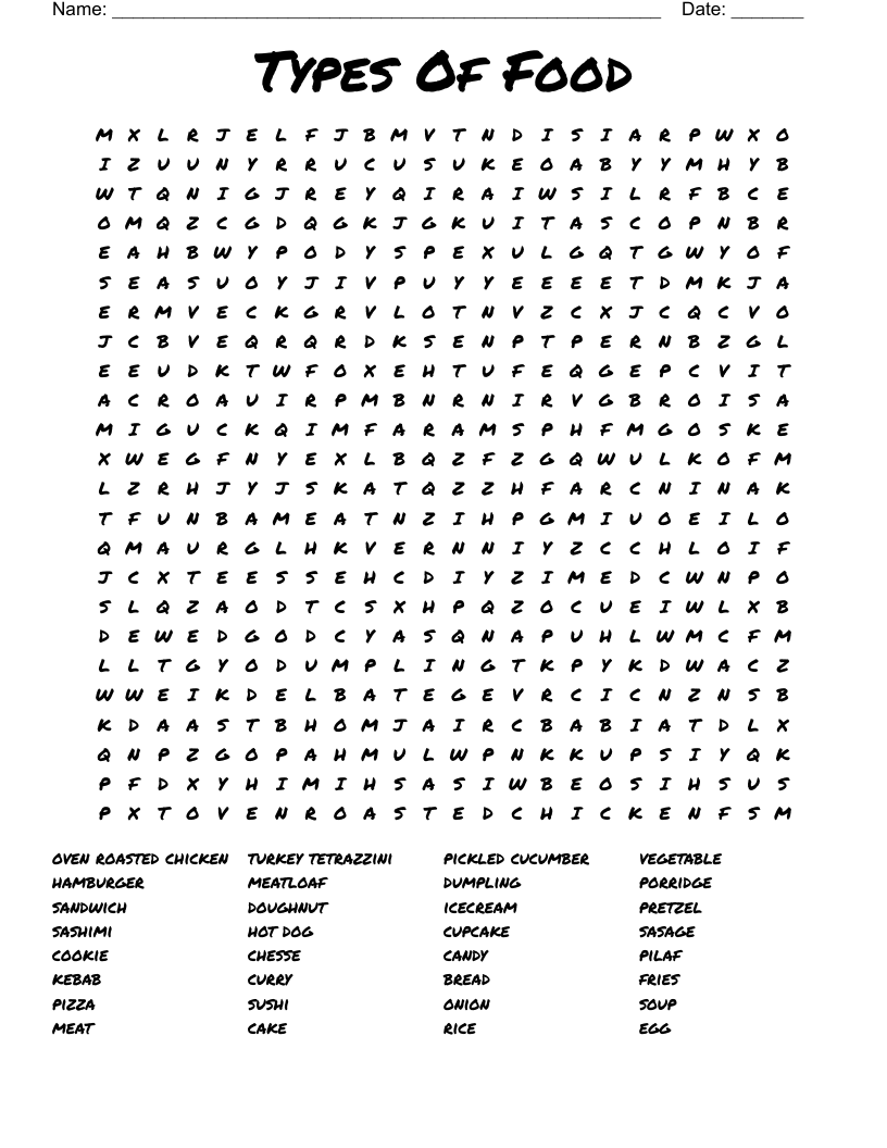 Free Printable Food Word Search Puzzles