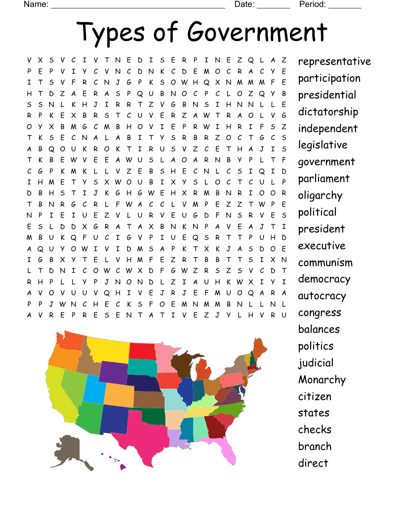 Types Of Government Word Search WordMint