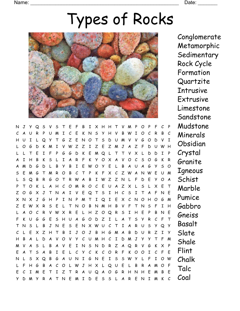 Types Of Rocks Word Search WordMint
