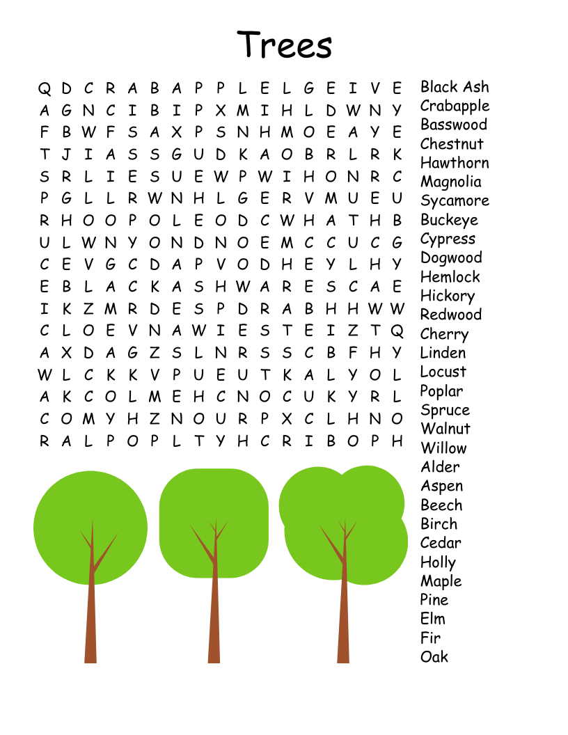 Types Of Trees Word Search WordMint