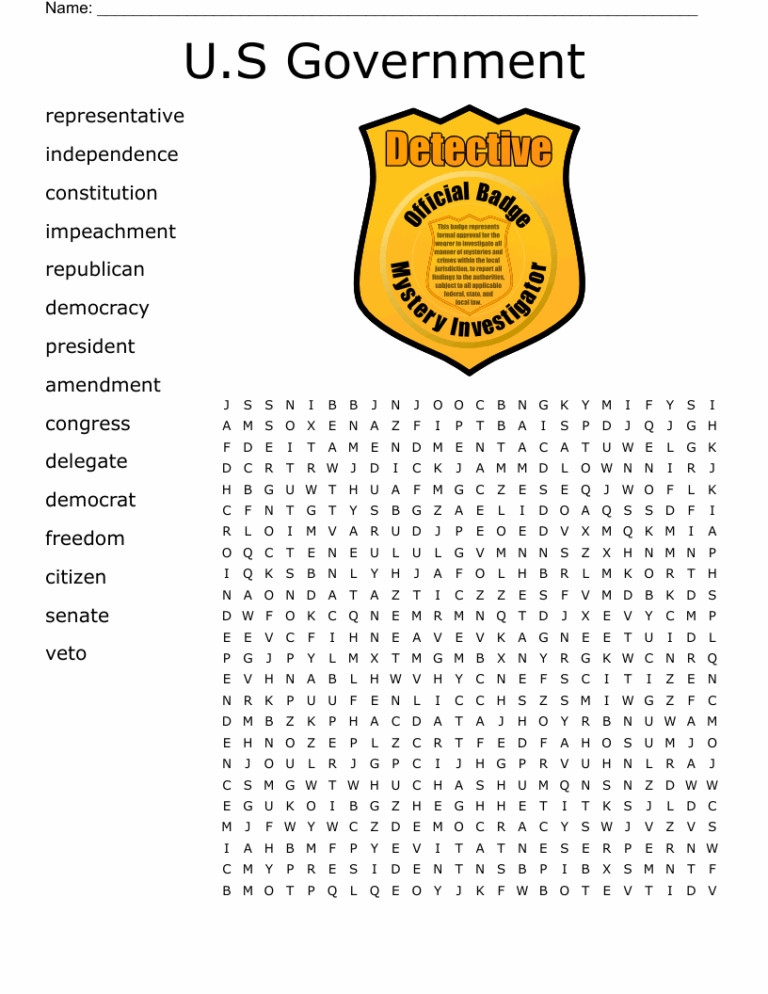 U S Government Word Search WordMint