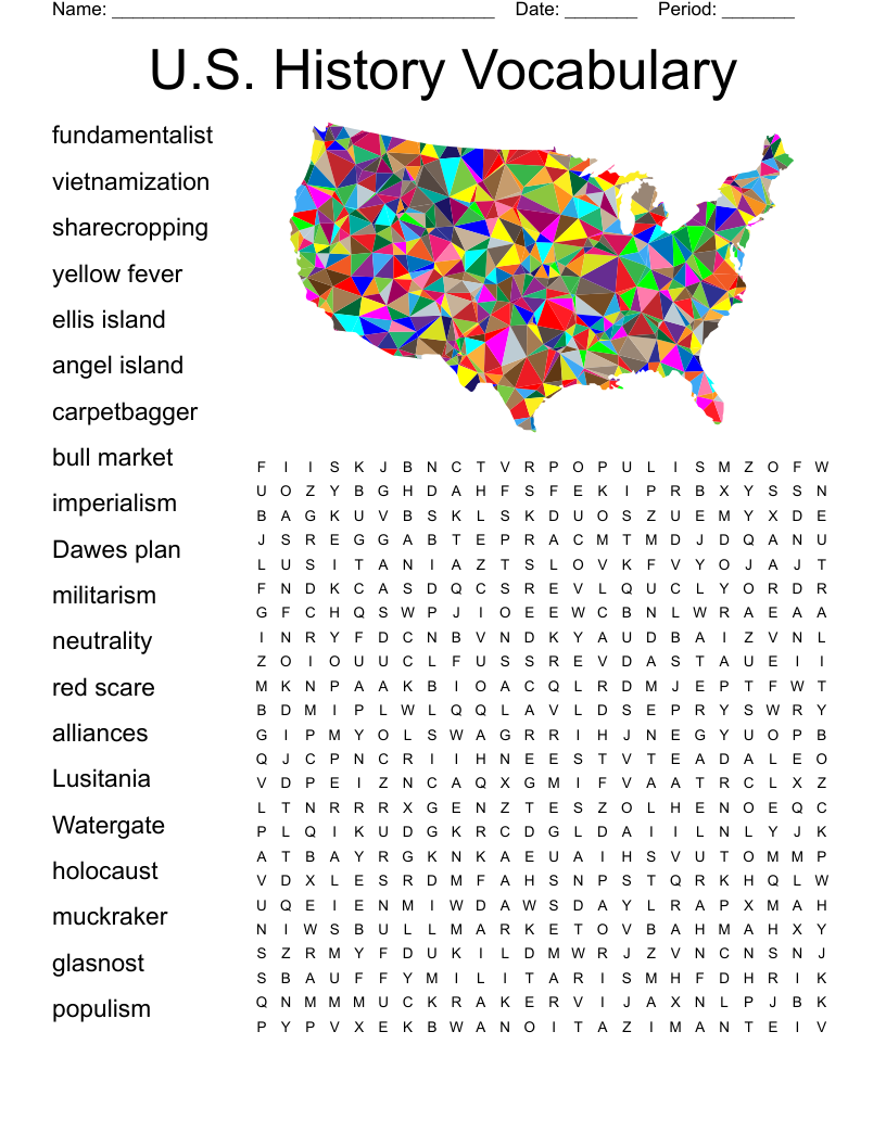 U S History Vocabulary Word Search WordMint