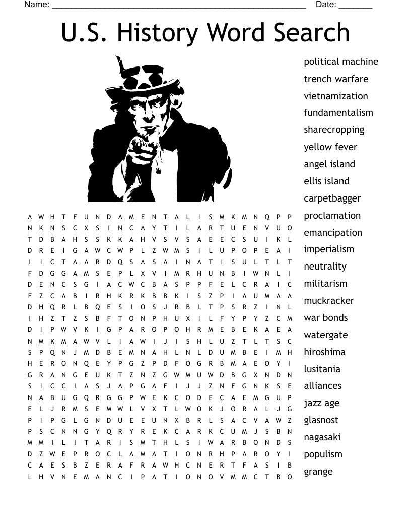 U S History Word Search WordMint