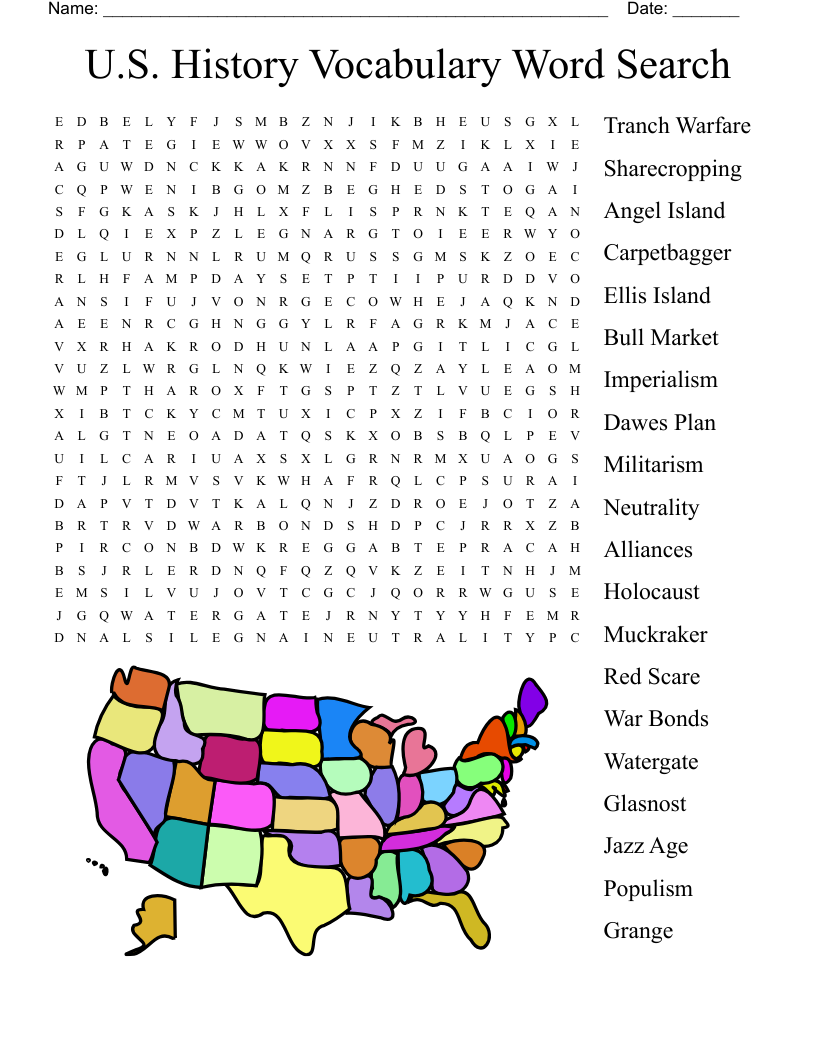 U S History Word Search WordMint
