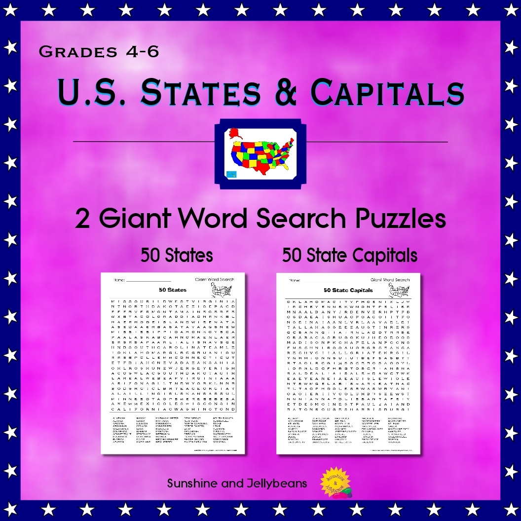 U S States U0026 Capitals Giant Word Search Puzzles Grades 4 6 Fun Made By Teachers