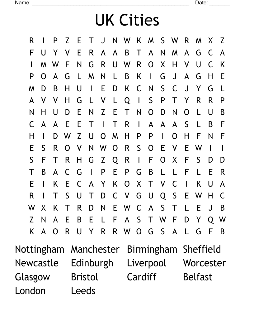 UK Cities Word Search WordMint