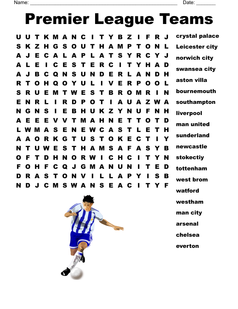 UK Football Team Word Search WordMint