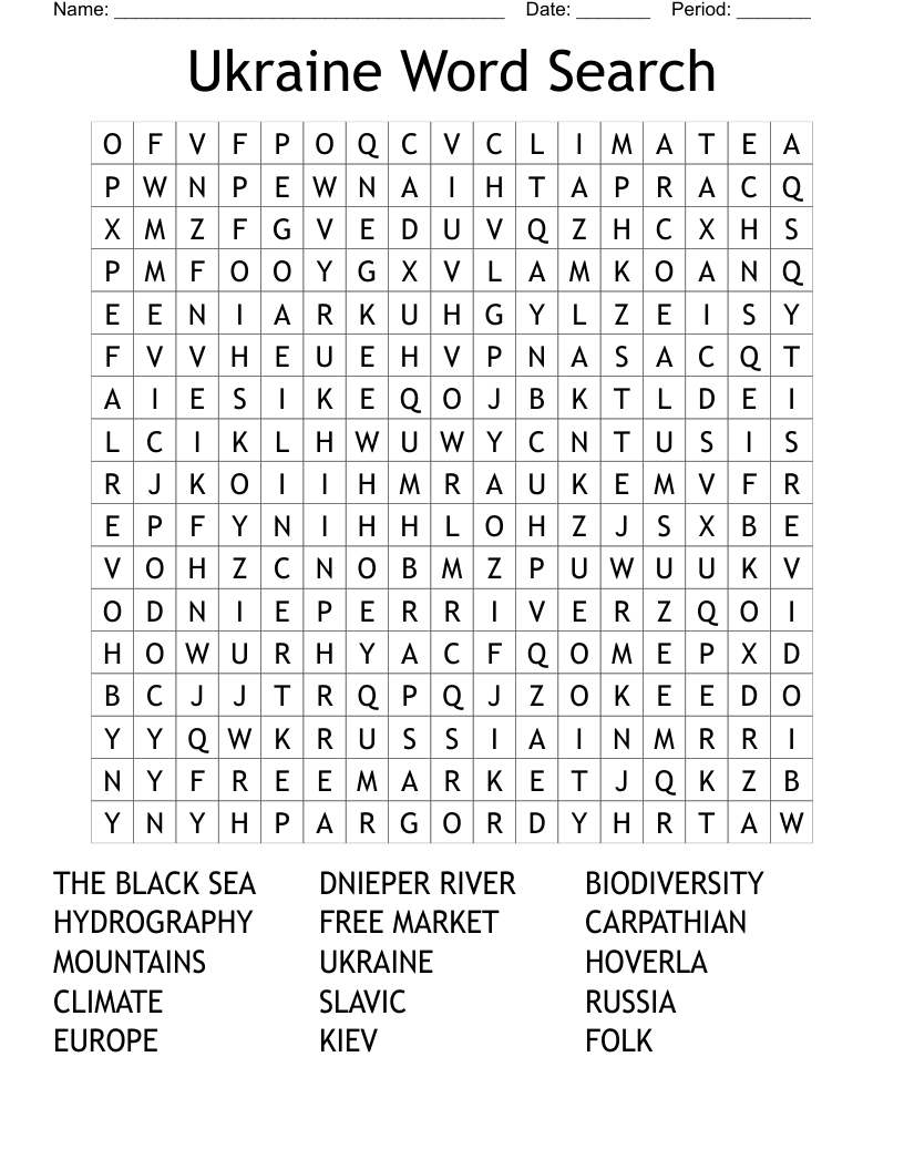 Ukrainian Word Search Printable Ukrainian Word Search Printable