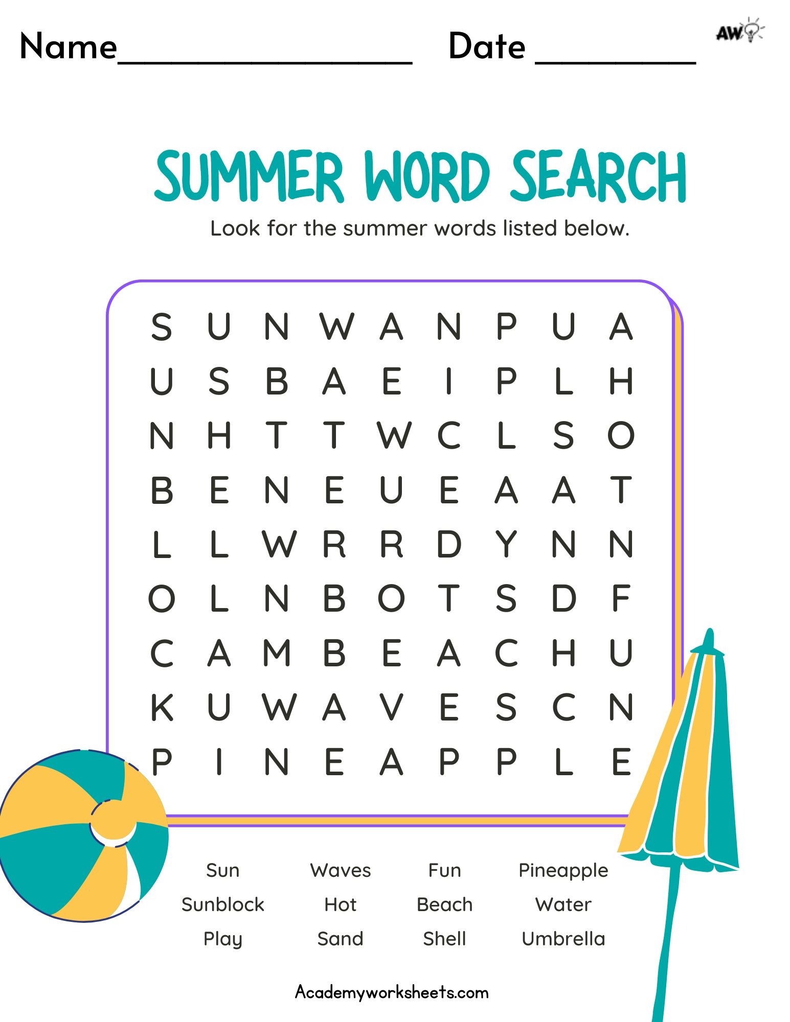 Ultimate Fun Summer Word Searches For Kids Academy Worksheets