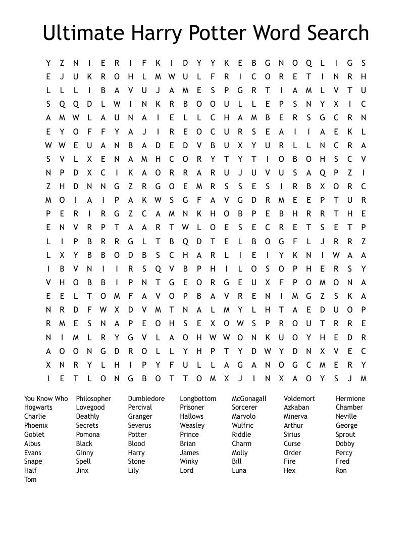 Ultimate Harry Potter Word Search WordMint