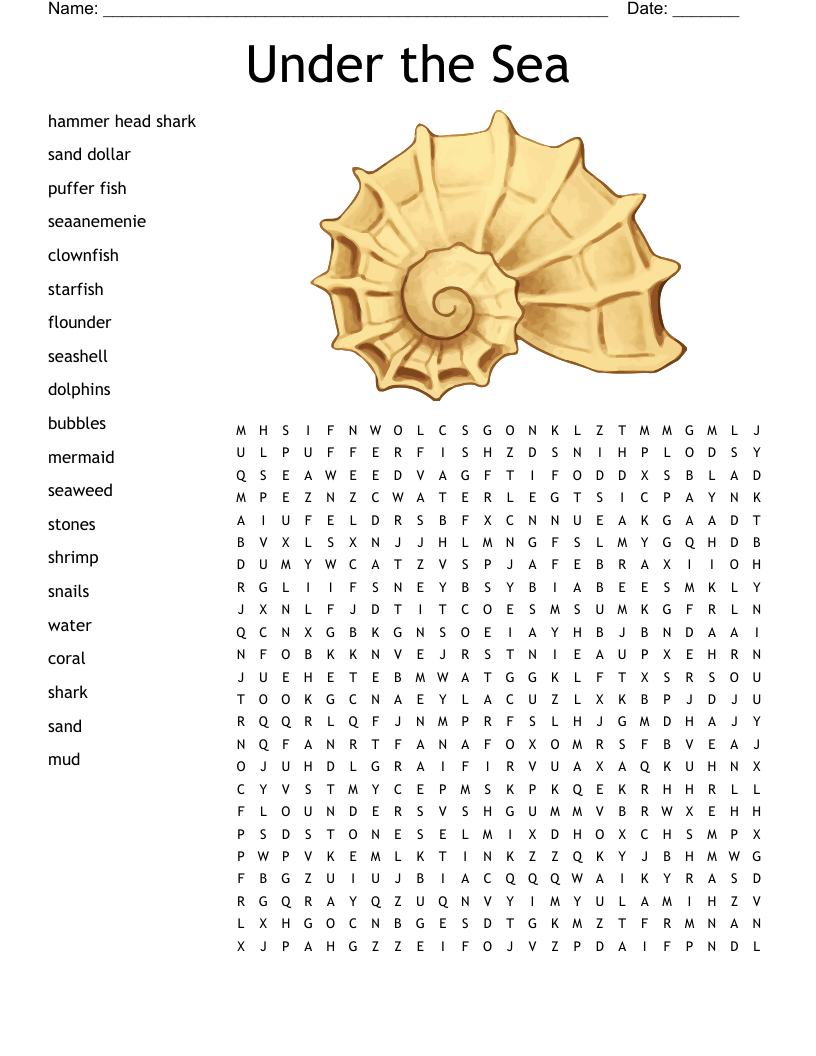 Under The Sea Word Search WordMint