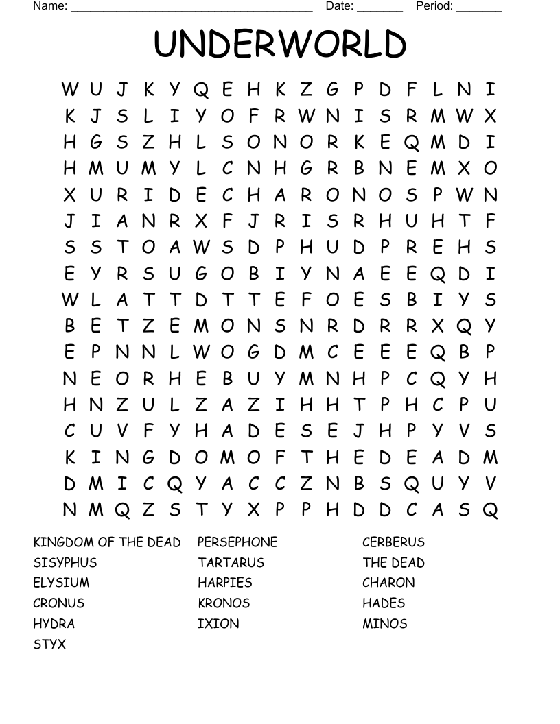 UNDERWORLD Word Search WordMint