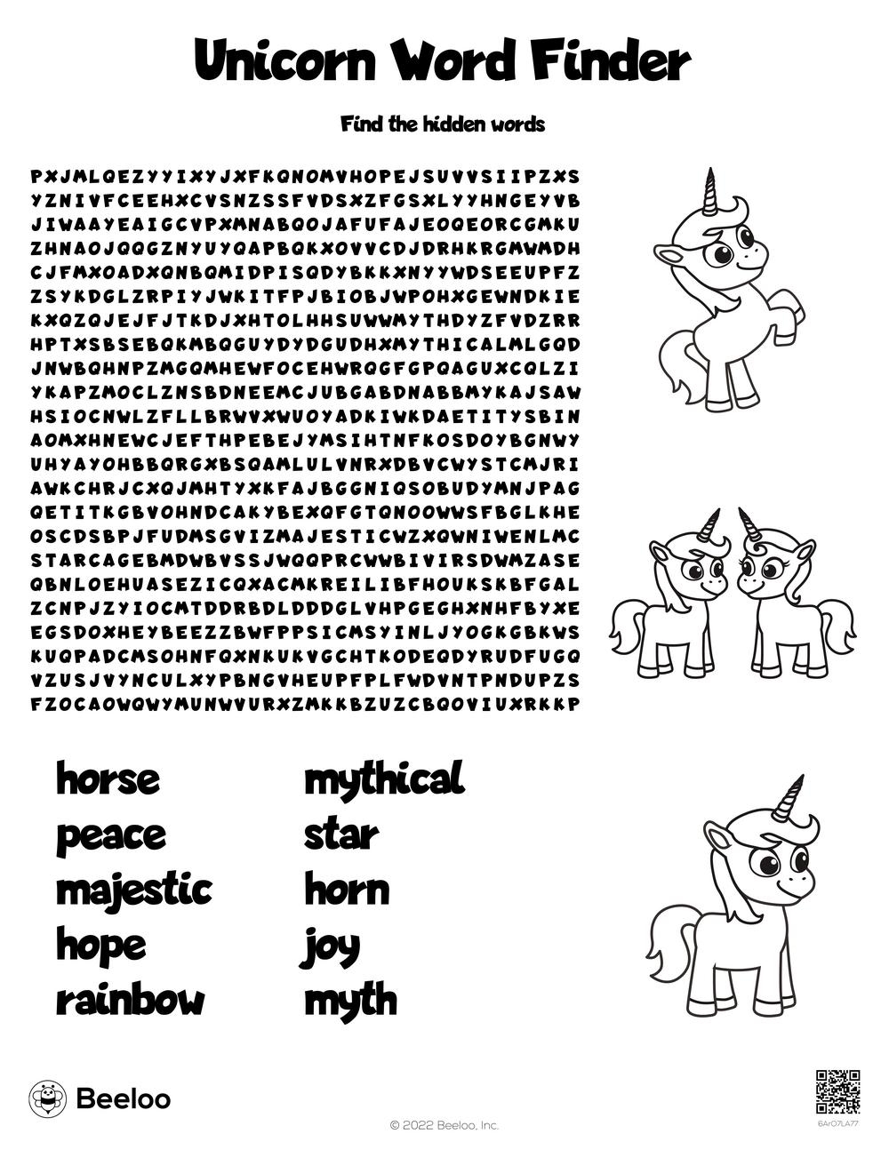 Word Search Puzzles Printable Unicorns
