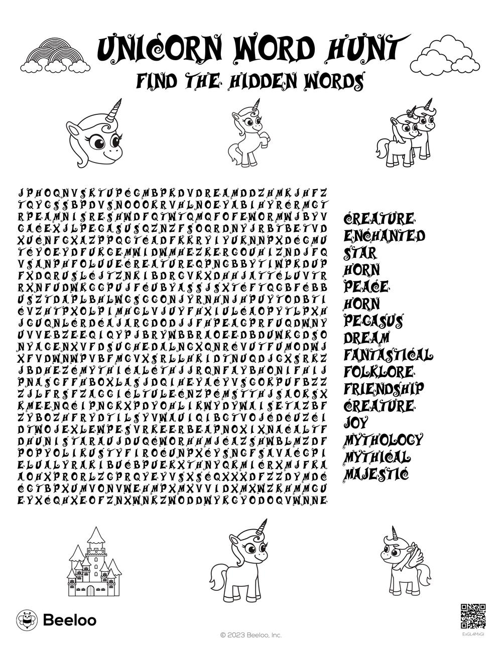 Unicorn themed Word Searches Beeloo Printable Crafts And 