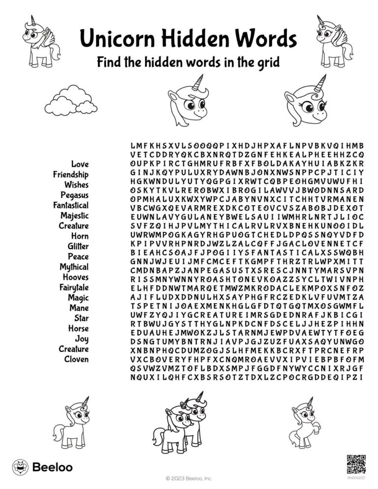 Unicorn themed Word Searches Beeloo Printable Crafts And Activities For Kids