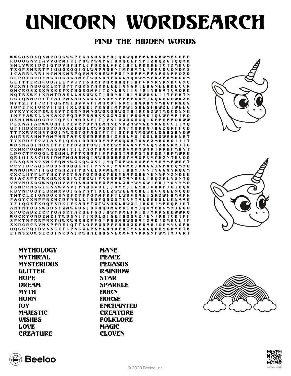 Unicorn themed Word Searches Beeloo Printable Crafts And Activities For Kids