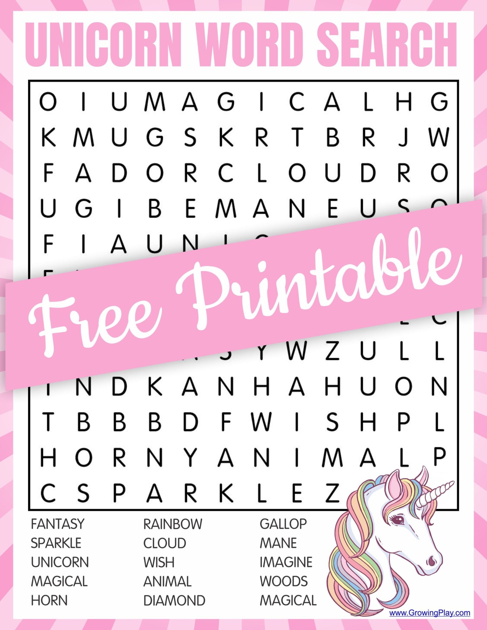Unicorn Word Search Image Growing Play
