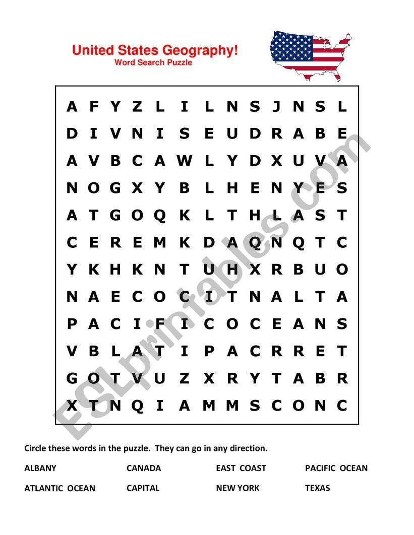 Printable Geography Word Search