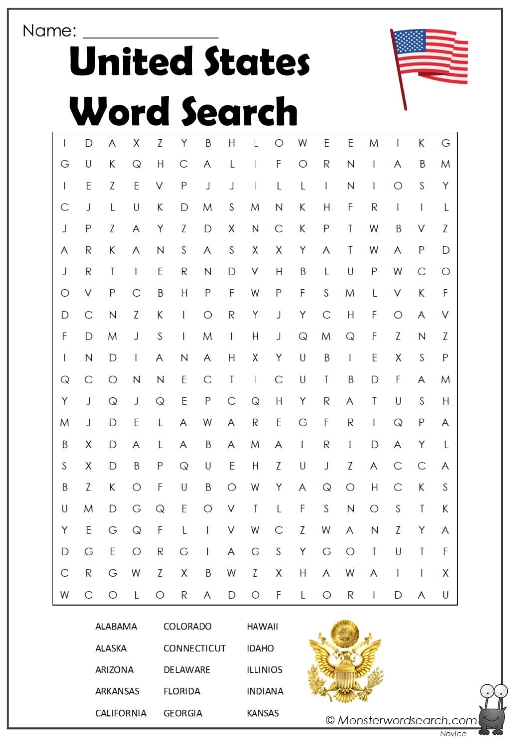 United States Word Search Monster Word Search